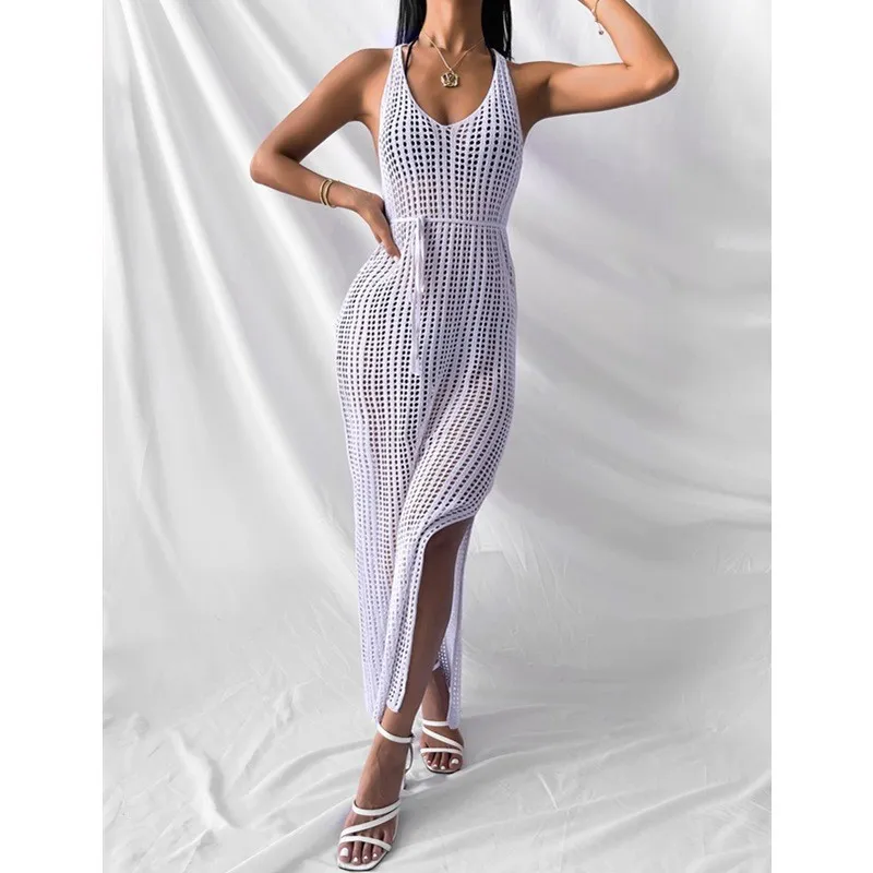 Coastal Breeze Knitted Hollow Strap Cover-Up Dress