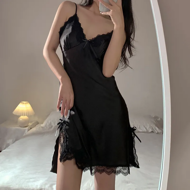 Solid Color Lace Trim Sling Nightgown