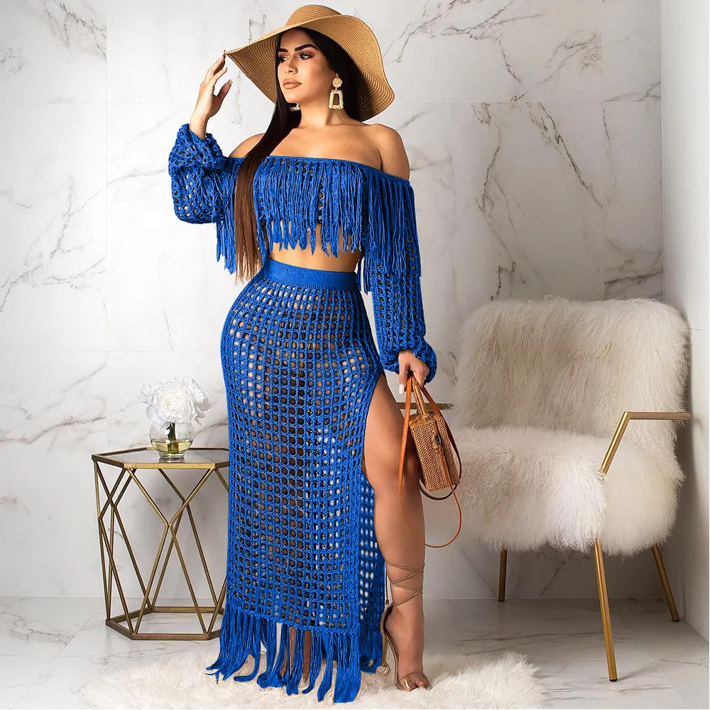 Summer Drift Tassel Knit Two-Piece Beach Cover-Up Set