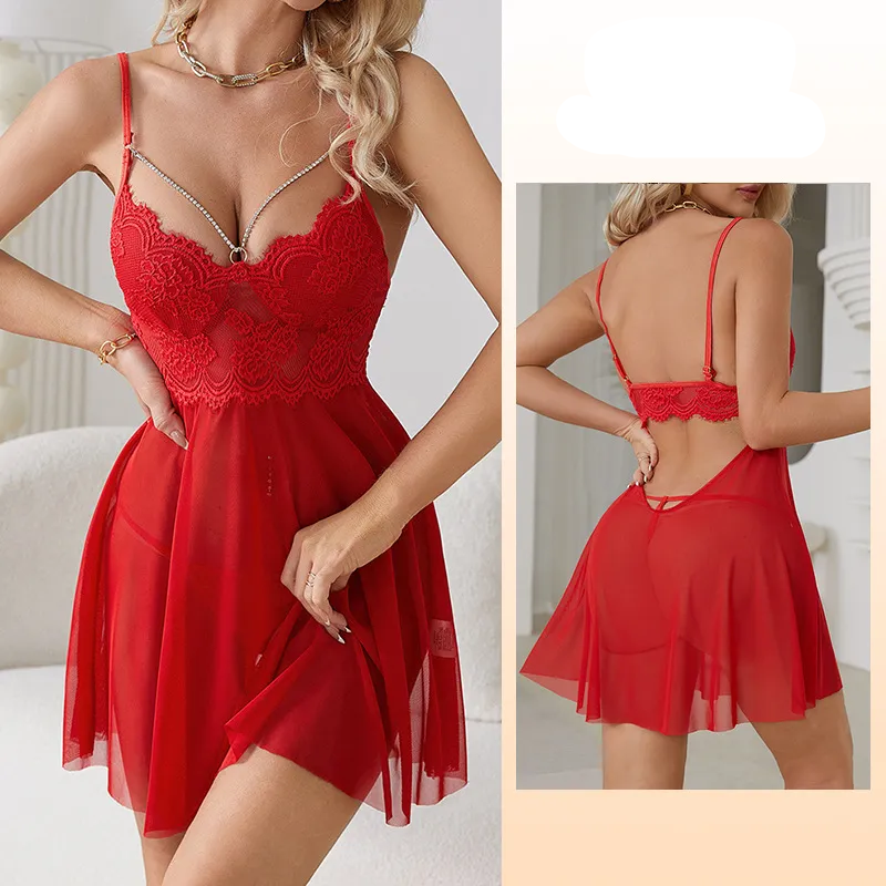 Sheer Lace Mesh Sling Pajama Set