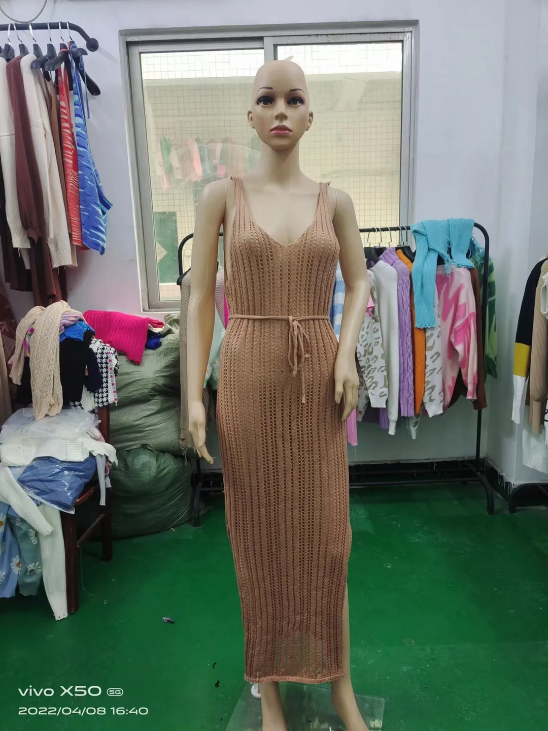 Coastal Breeze Knitted Hollow Strap Cover-Up Dress