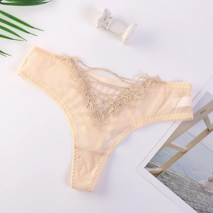 Sheer Lace Mesh Cross-Strap Panty