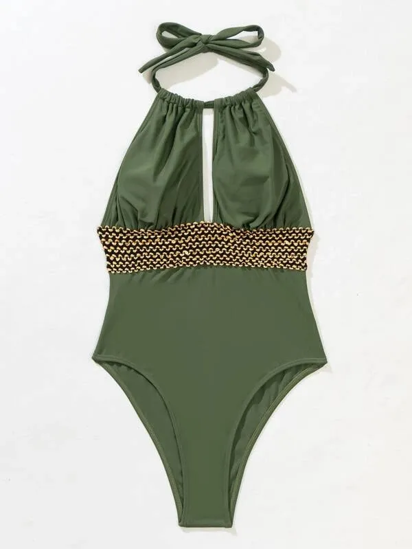 Halter Neck Cut-Out Backless One-Piece Swimsuit