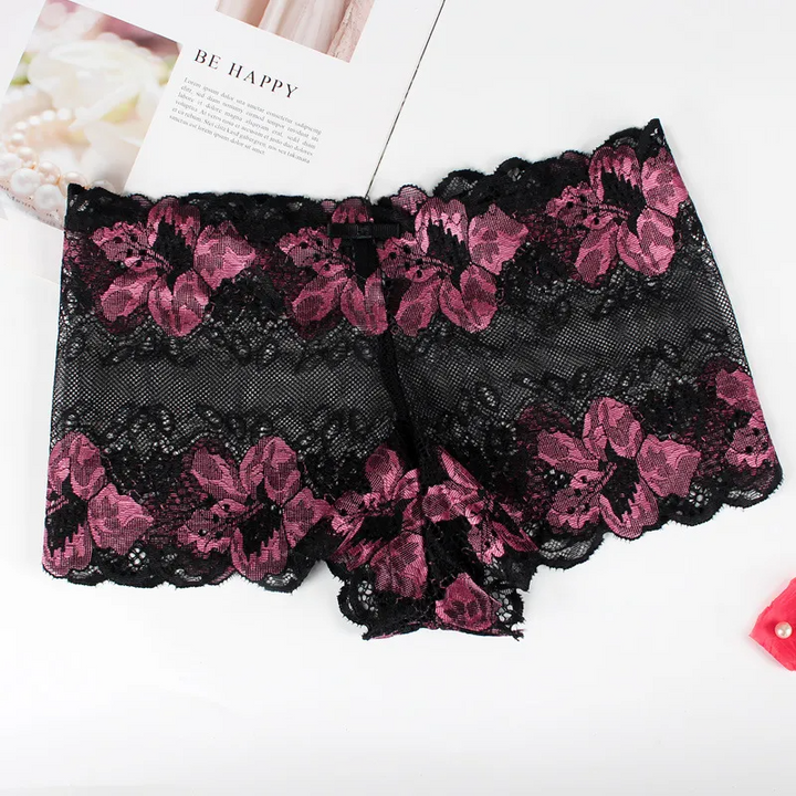 Lace Rose Pattern Mid-Waist Panty with Cotton Crotch