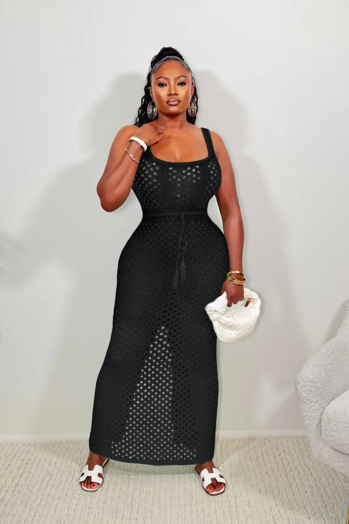 Coastal Breeze Hollow Knit Long Sleeve Cover-Up