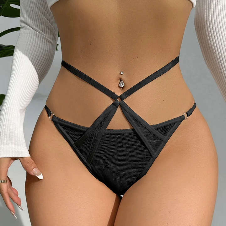 Solid Color Hollow Cross Thong
