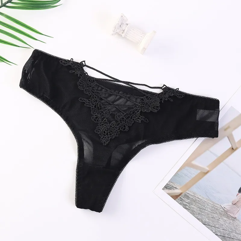 Sheer Lace Mesh Cross-Strap Panty