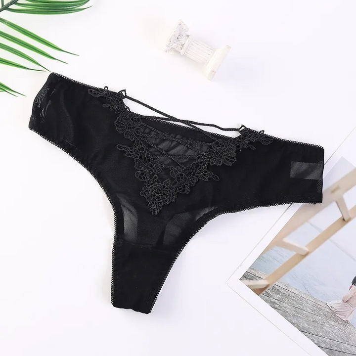 Sheer Lace Mesh Cross-Strap Panty