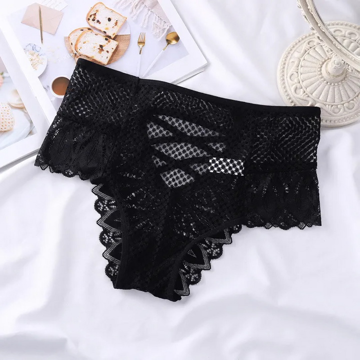 Solid Color Lace Panty with Cross-Strap Cutout
