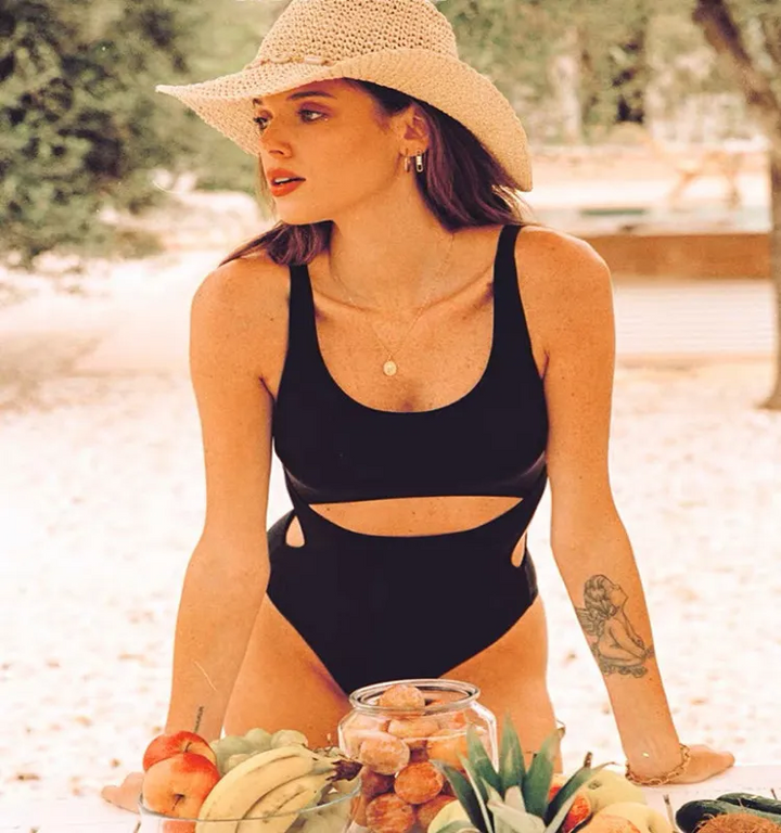 Summer Solid Color Hollow-Out One-Piece Swimsuit