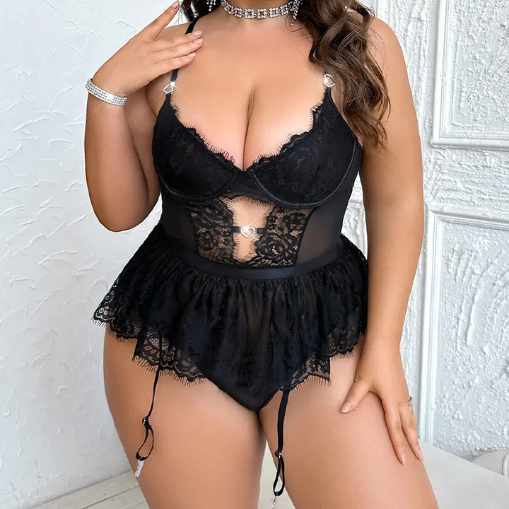 Plus Size Sheer Lace Lingerie Set