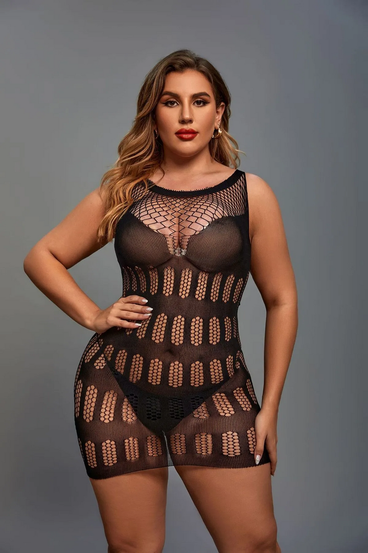 Plus Size Open-Top Sheer Jacquard Hollow-Out Lingerie