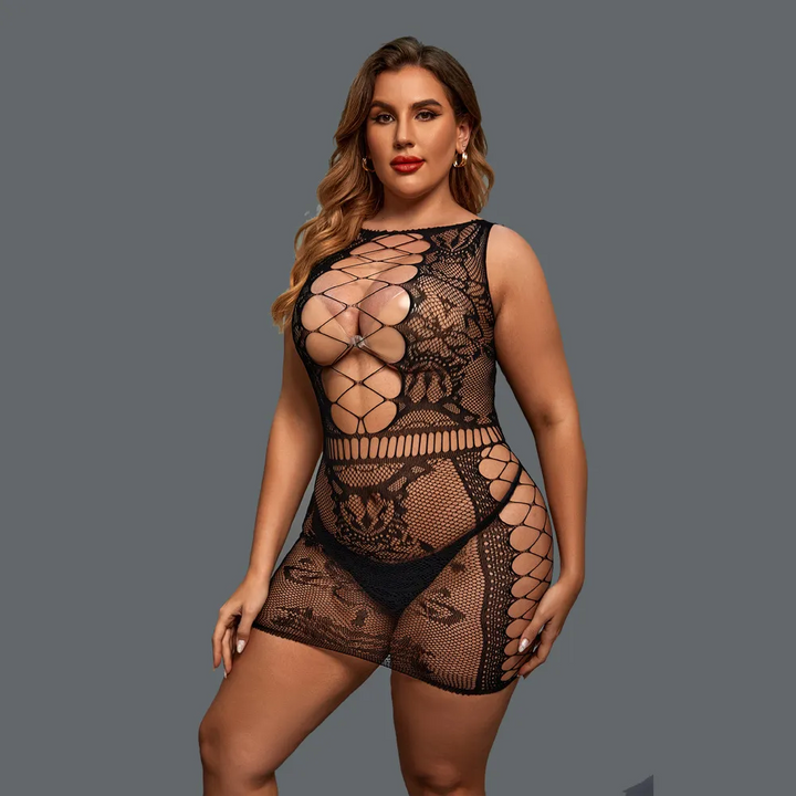 Plus Size Sheer Jacquard Hollow Lingerie