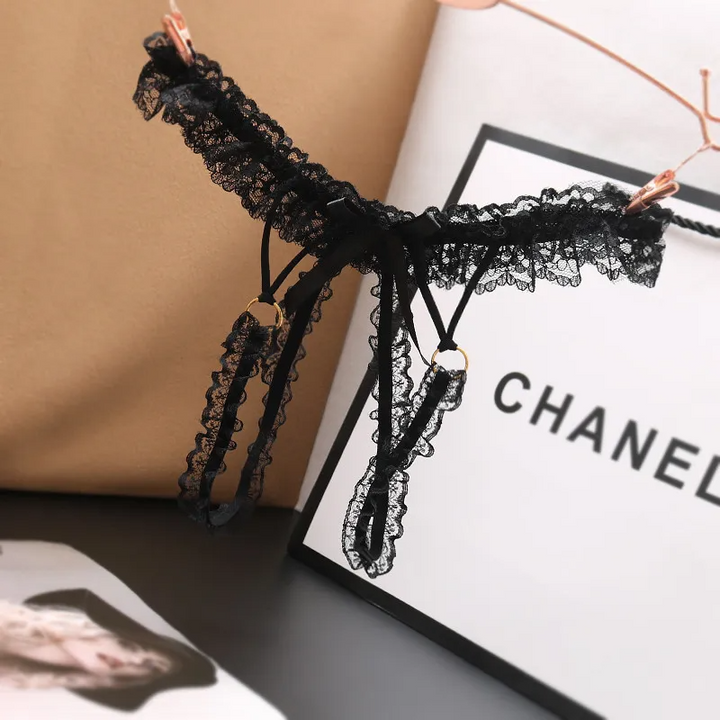 Solid Color Lace Thong