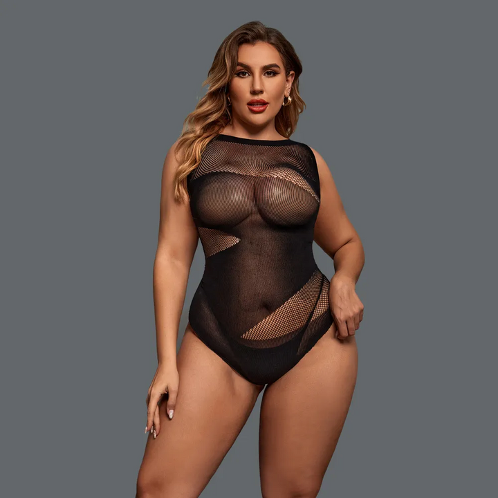 Plus Size Sheer Hollow-Out Bodysuit