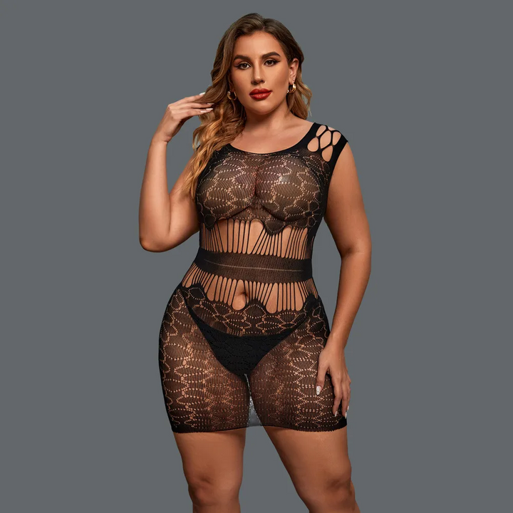 Plus Size Sheer Jacquard Hollow-Out Tight Lingerie