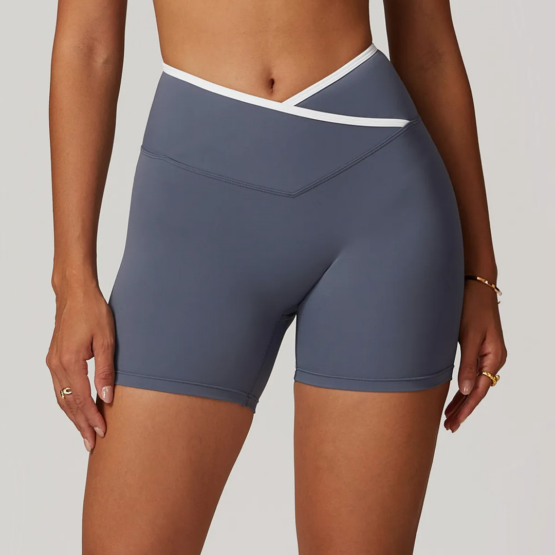 Crossover Style High Rise Stretch Yoga Shorts