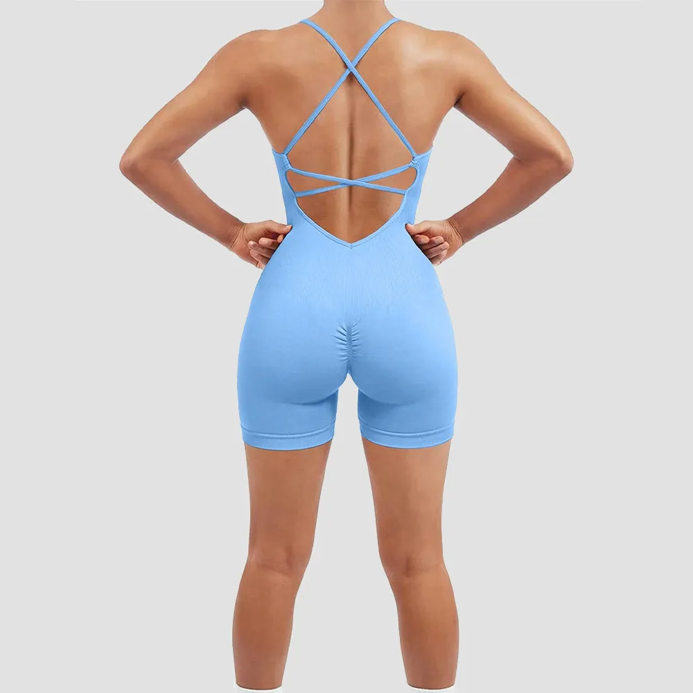 Backless Design Quick Dry Solid Tone Romper