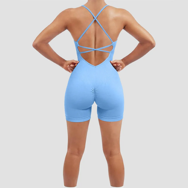 Backless Design Quick Dry Solid Tone Romper