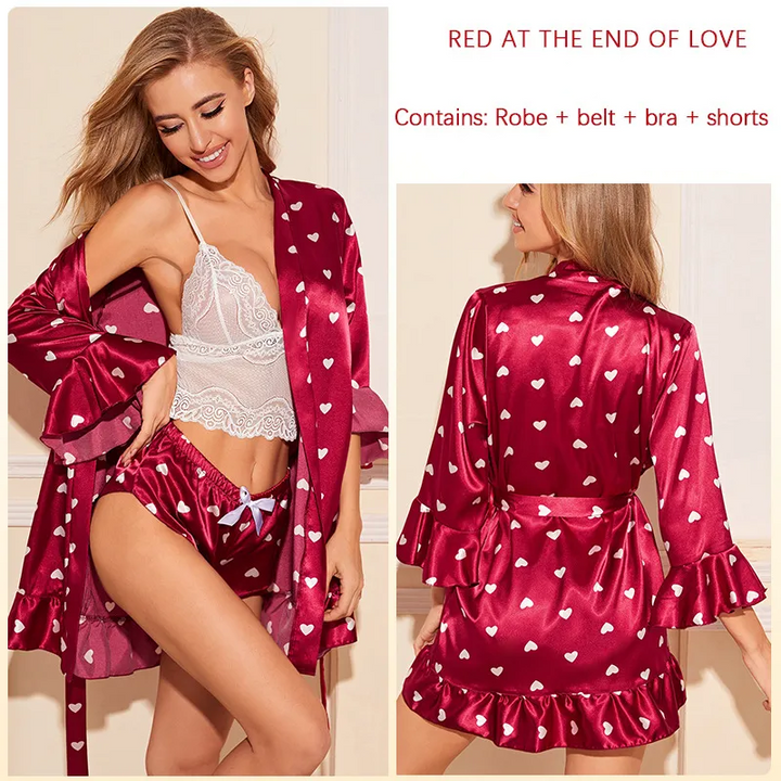 Summer Silk Heart Print Pajama Set