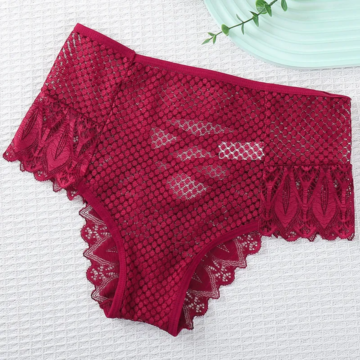 Solid Color Lace Panty with Cross-Strap Cutout