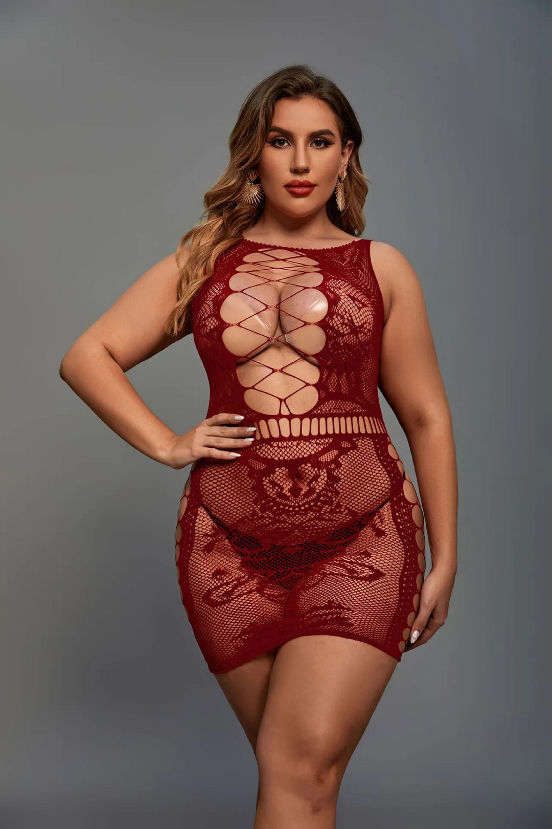 Plus Size Hollow-Out Sheer Tight Lingerie
