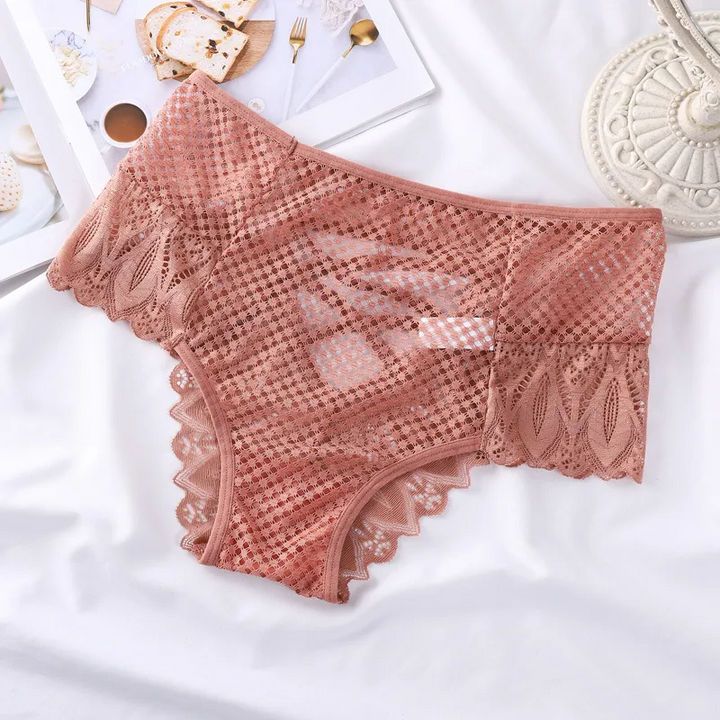 Solid Color Lace Panty with Cross-Strap Cutout