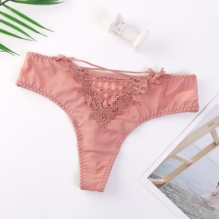 Sheer Lace Mesh Cross-Strap Panty