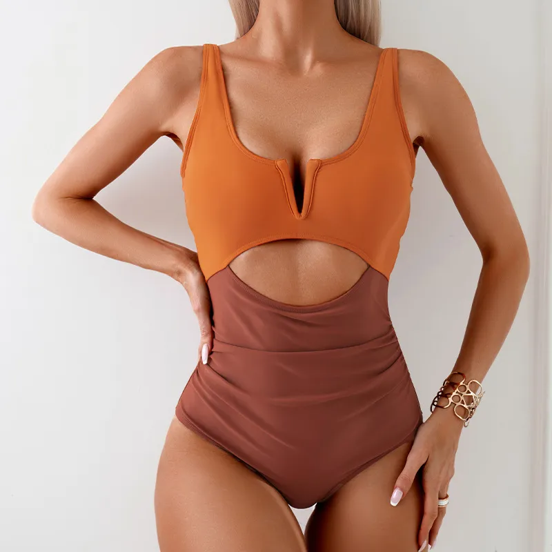 WaveChic Colorblock Cut-Out One-Piece Swimsuit