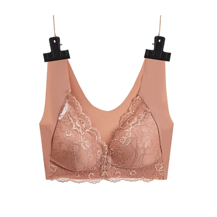 Plus Size Front Buckle Lace Wireless Bra