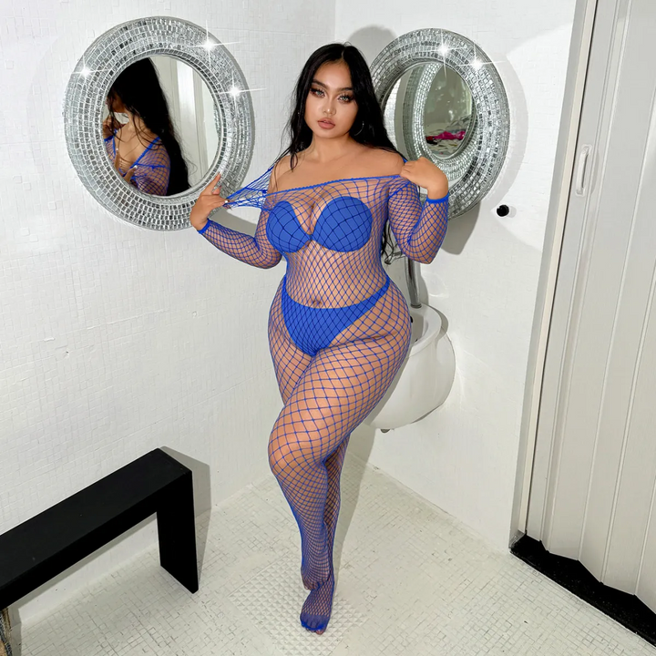 Plus Size Fishnet Crotchless Lingerie Jumpsuit