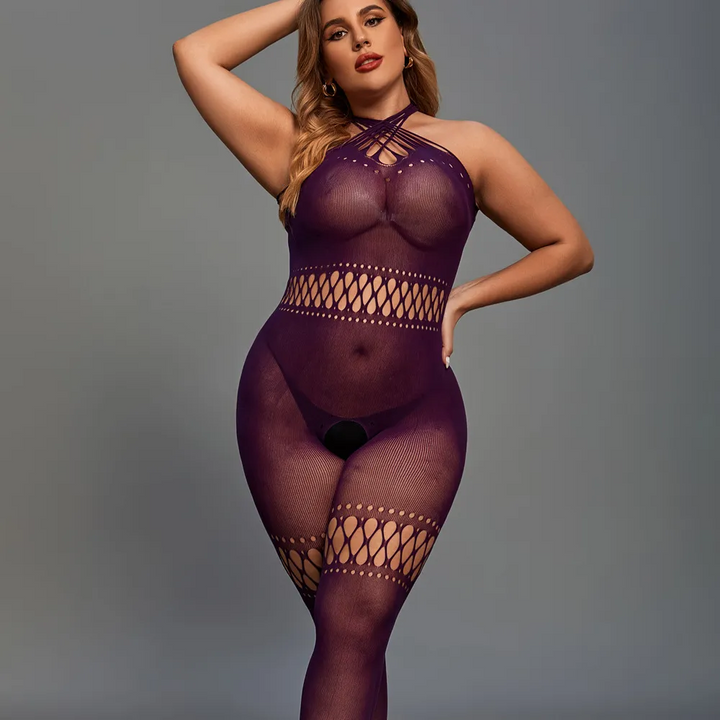 Plus Size Hollow-Out Sheer Lingerie Jumpsuit