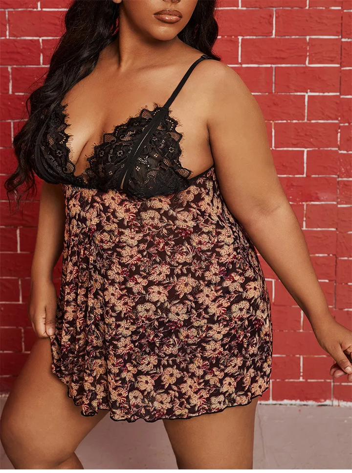 Plus Size Leopard Lace Patchwork Sleep Dress