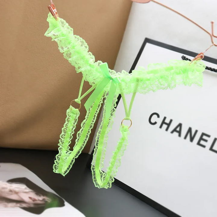 Solid Color Lace Thong