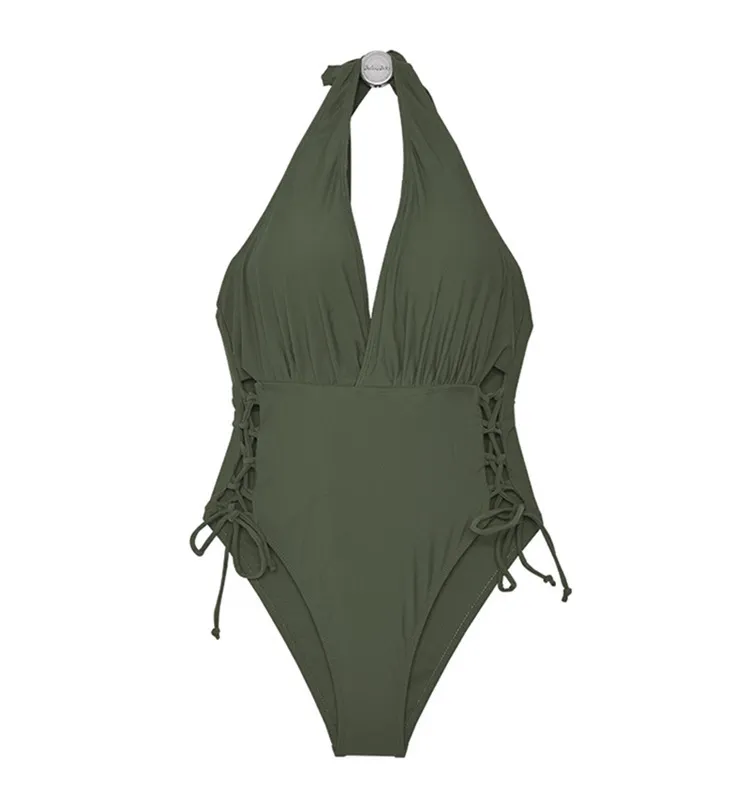 Sunset Glow Backless Halter One-Piece Swimsuit