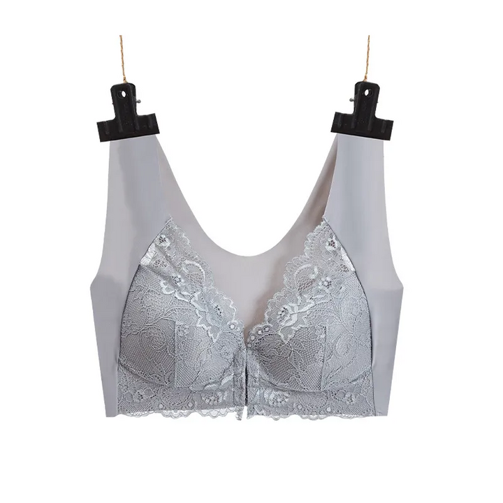 Plus Size Front Buckle Lace Wireless Bra