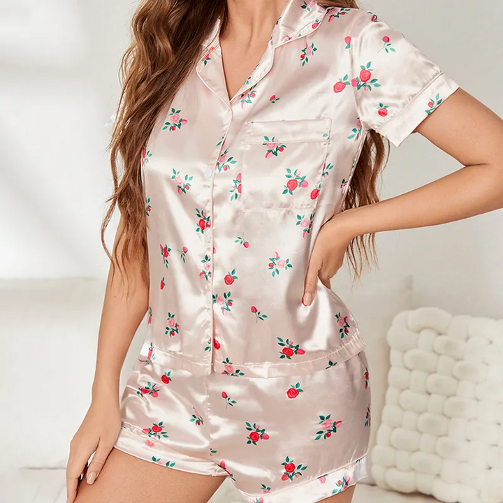 Casual Floral Print Short Sleeve Pajama Set
