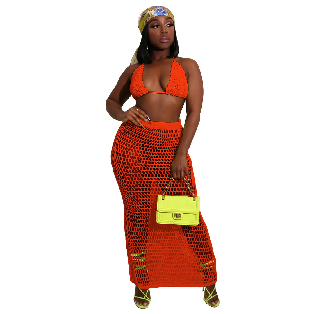 Sunflare Halo Knit Two-Piece Mesh Skirt Set