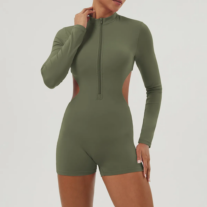Hollow Waist Long Sleeve Stretch Fit Jumpsuit