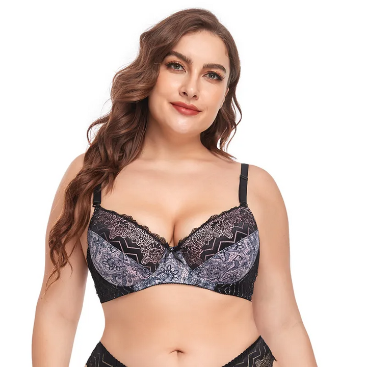 Plus Size Lace Print Bra