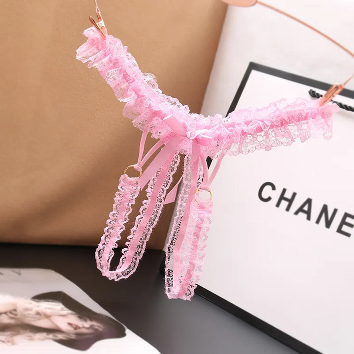 Solid Color Lace Thong