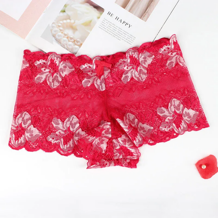 Lace Rose Pattern Mid-Waist Panty with Cotton Crotch