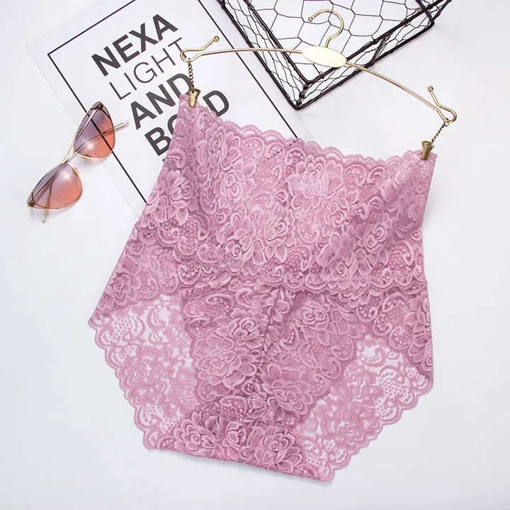 Women'S Large Size Lace High Waist Sexy Belly Slimming Hip Lifting Pattern Transparent Seamless Briefs