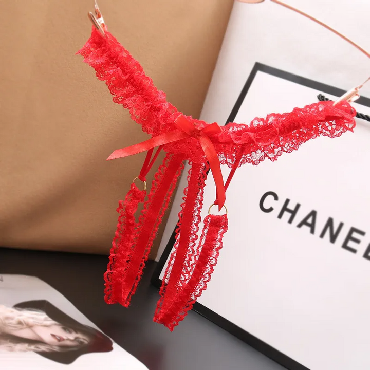 Solid Color Lace Thong