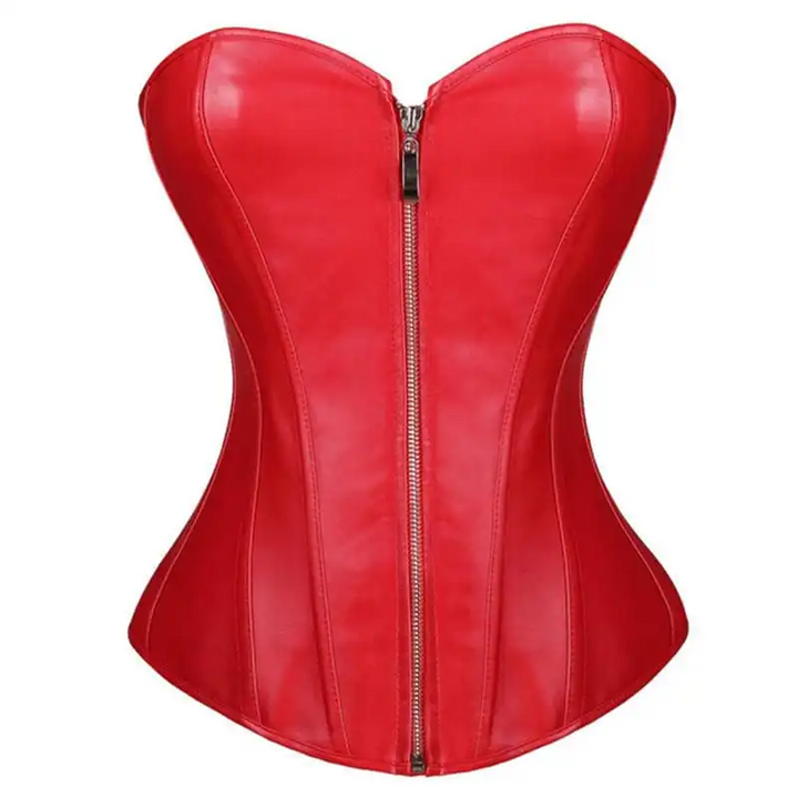 PU Leather Zipper Lace-Up Corset (S–6XL)