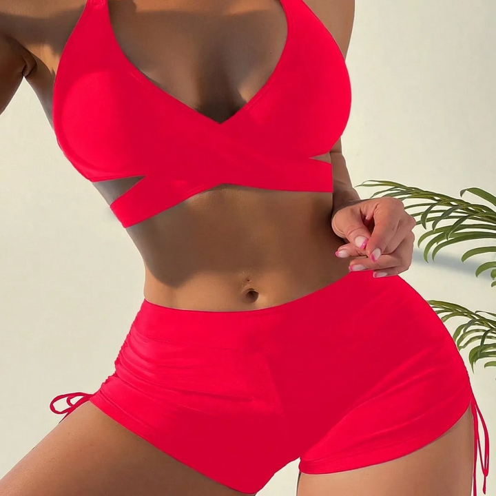 Sunlit Shores Halter Cutout Tankini Set