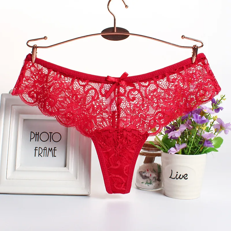 Sheer Lace Hollow Thong