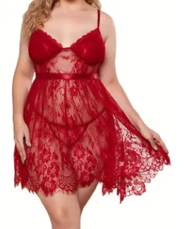 Plus Size Sheer Mesh Lace Lingerie