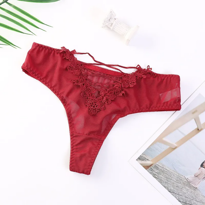 Sheer Lace Mesh Cross-Strap Panty