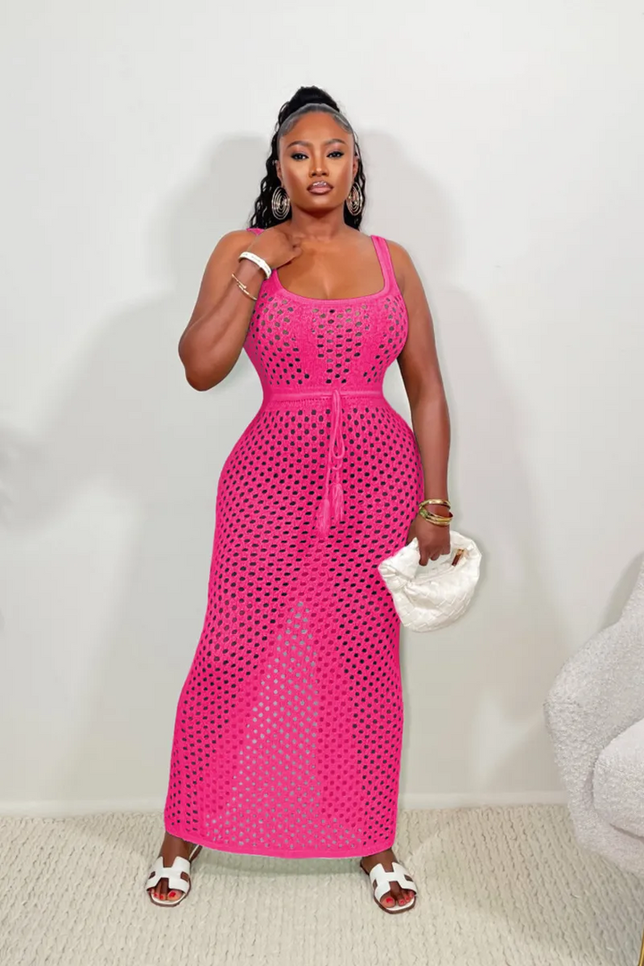 Coastal Breeze Hollow Knit Long Sleeve Cover-Up